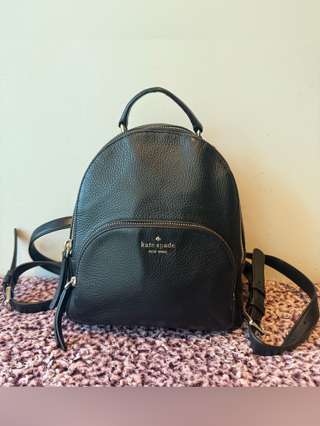 Kate Spade Black Pebbled Leather Mini Backpack